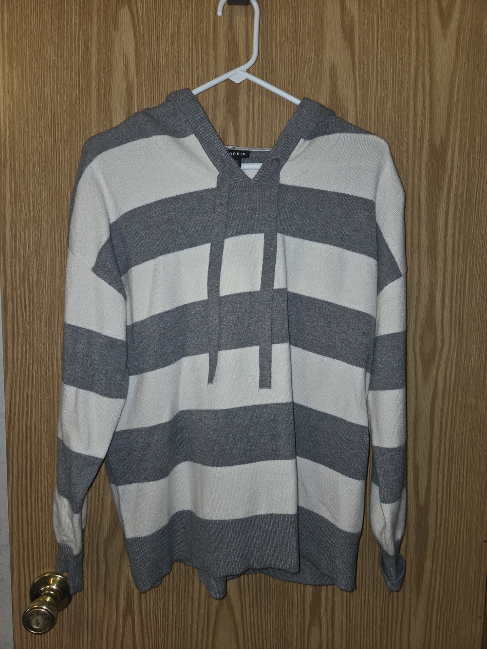 torrid Gray & White Striped Hooded Pullover
